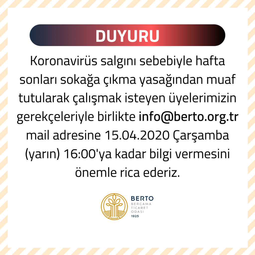 SOKAĞA ÇIKMA YASAĞI HAKKINDA DUYURU