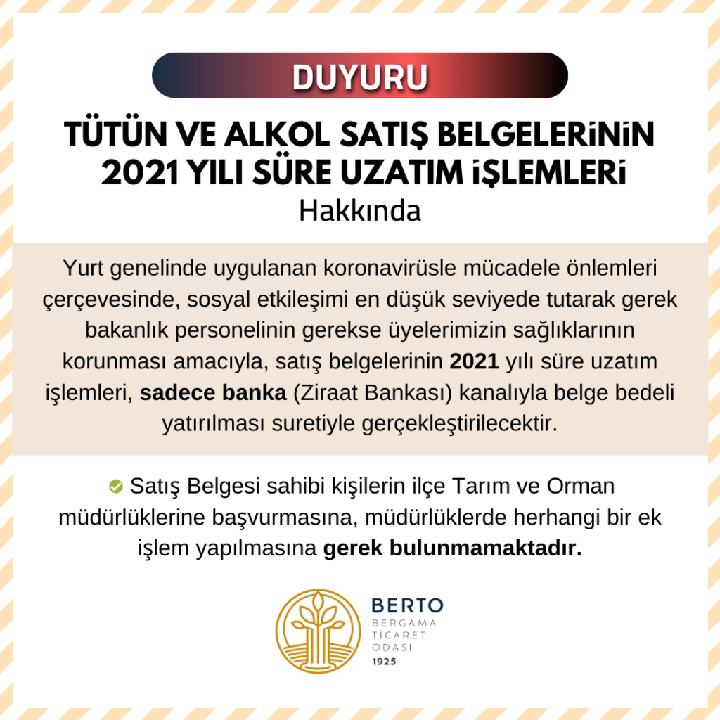 SATIŞ BELGELERİNİN 2021 YILI SÜRE UZATIM İŞLEMLERİ HK
