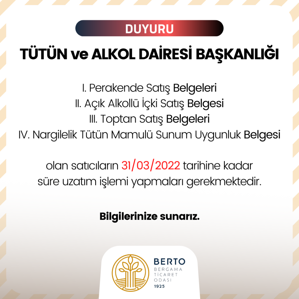 Tütün ve Alkol Satış Belgeleri (2022)
