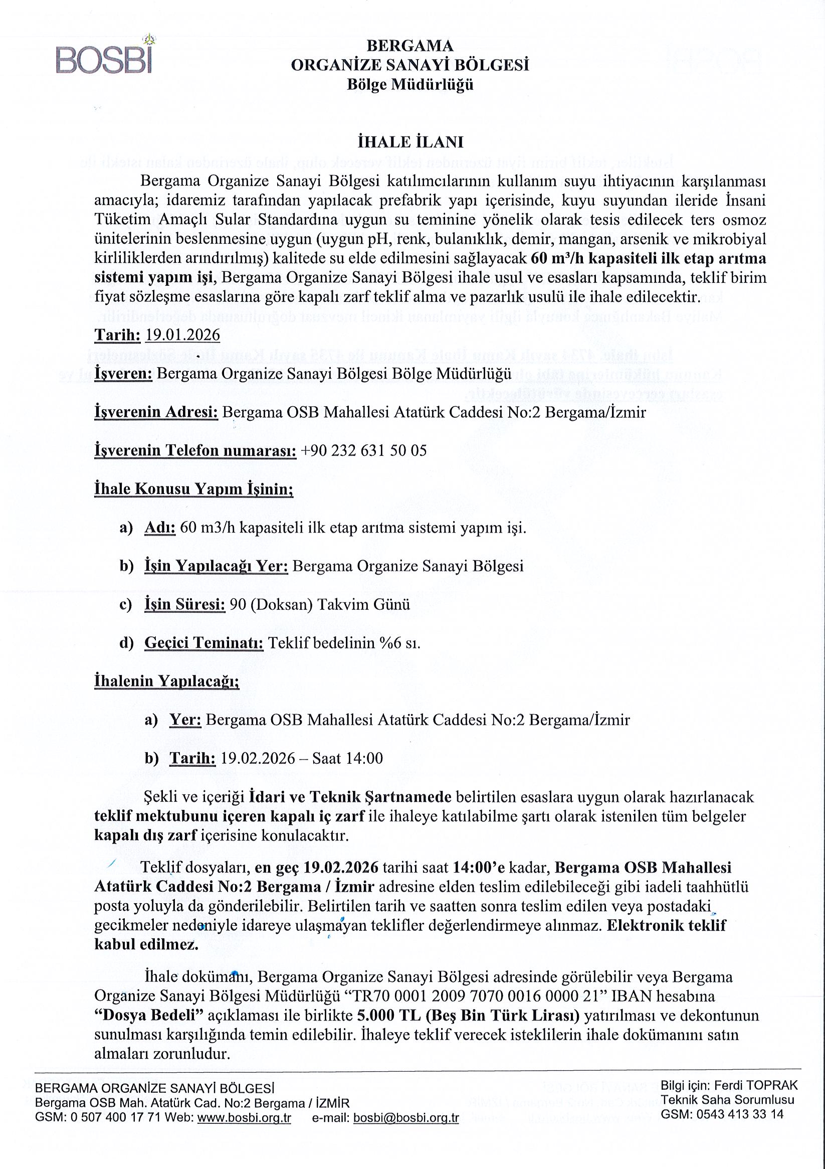 BOSBİ İhale İlanı (2026)
