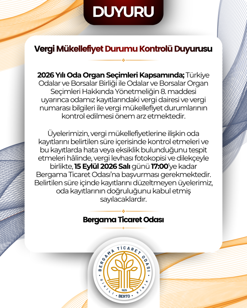 2026 Yılı Oda Organ Seçimleri İçin Duyuru